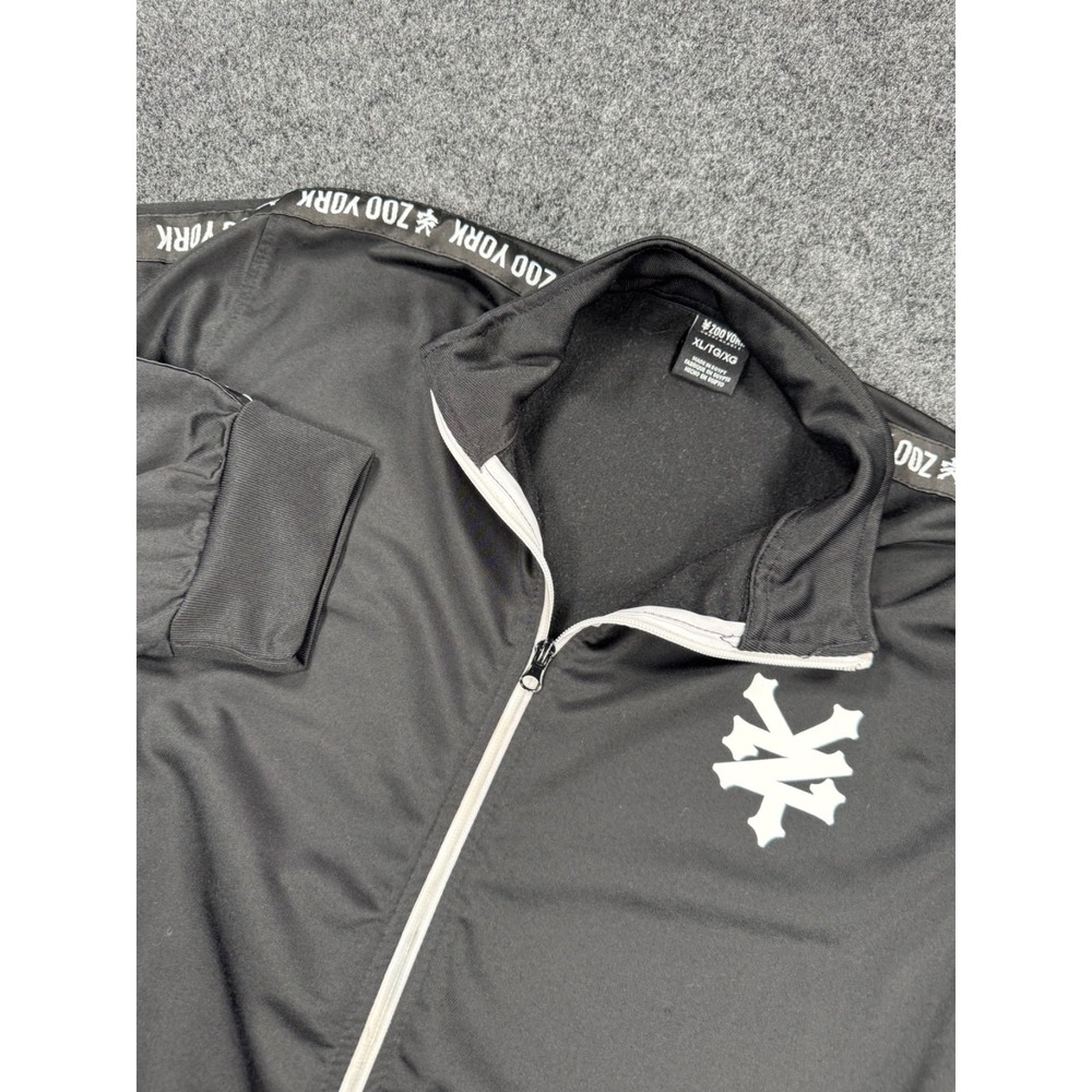 Zoo York Track Jacket Full Zip Black White Logo Spell Out Sleeve Mens XL Skate Y